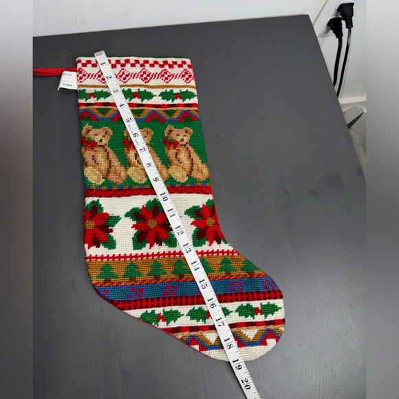 Christmas stocking embroidered handmade Teddy bears - Picture 5 of 6
